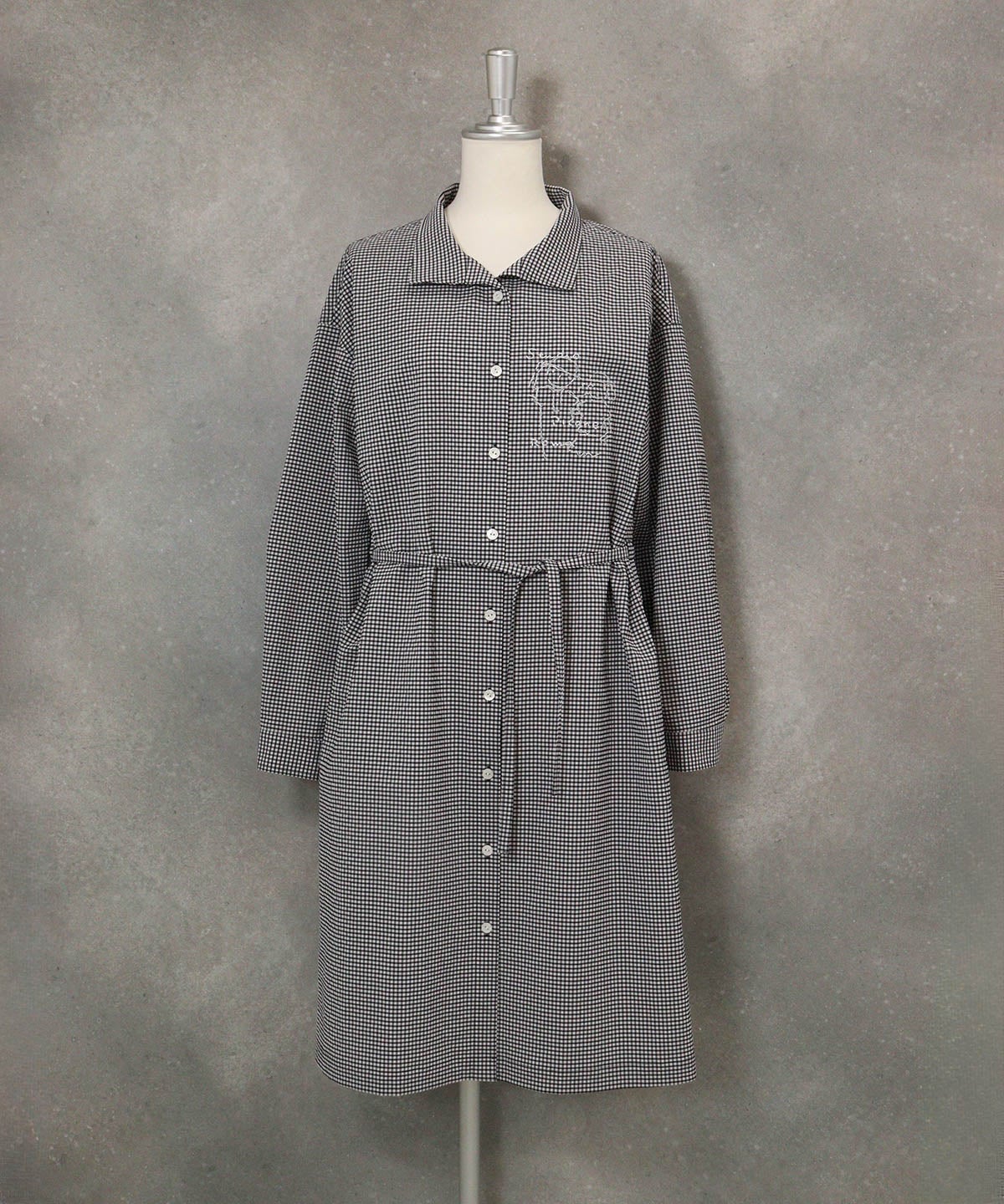 スタンドカラーシャツワンピース(ブラック)前