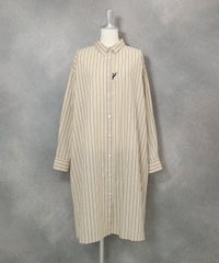 綿麻ストライプシャツワンピース(ベージュ)前