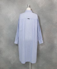 綿麻ストライプシャツワンピース(ブルー)後ろ