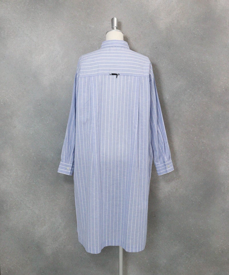 綿麻ストライプシャツワンピース(ブルー)後ろ