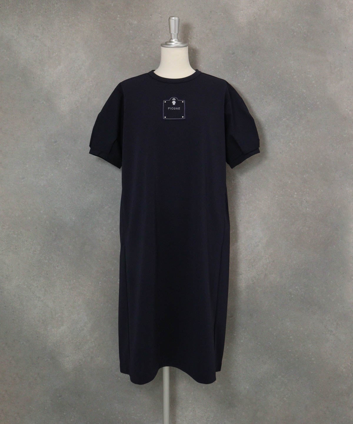 袖切替UV冷感ワンピース(ネイビー)前