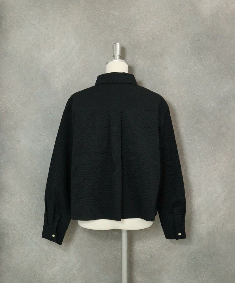 コットン100％シャツブルゾン後（ブラック）