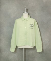 コットン100％シャツブルゾン（ライトグリーン）