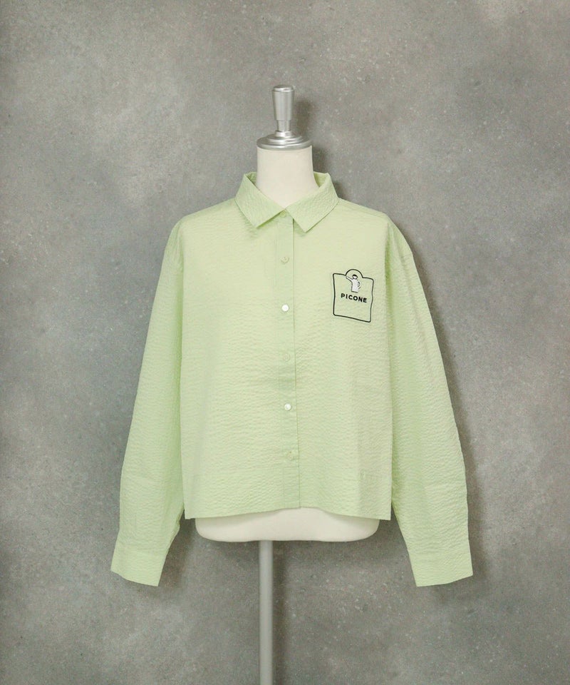 コットン100％シャツブルゾン（ライトグリーン）