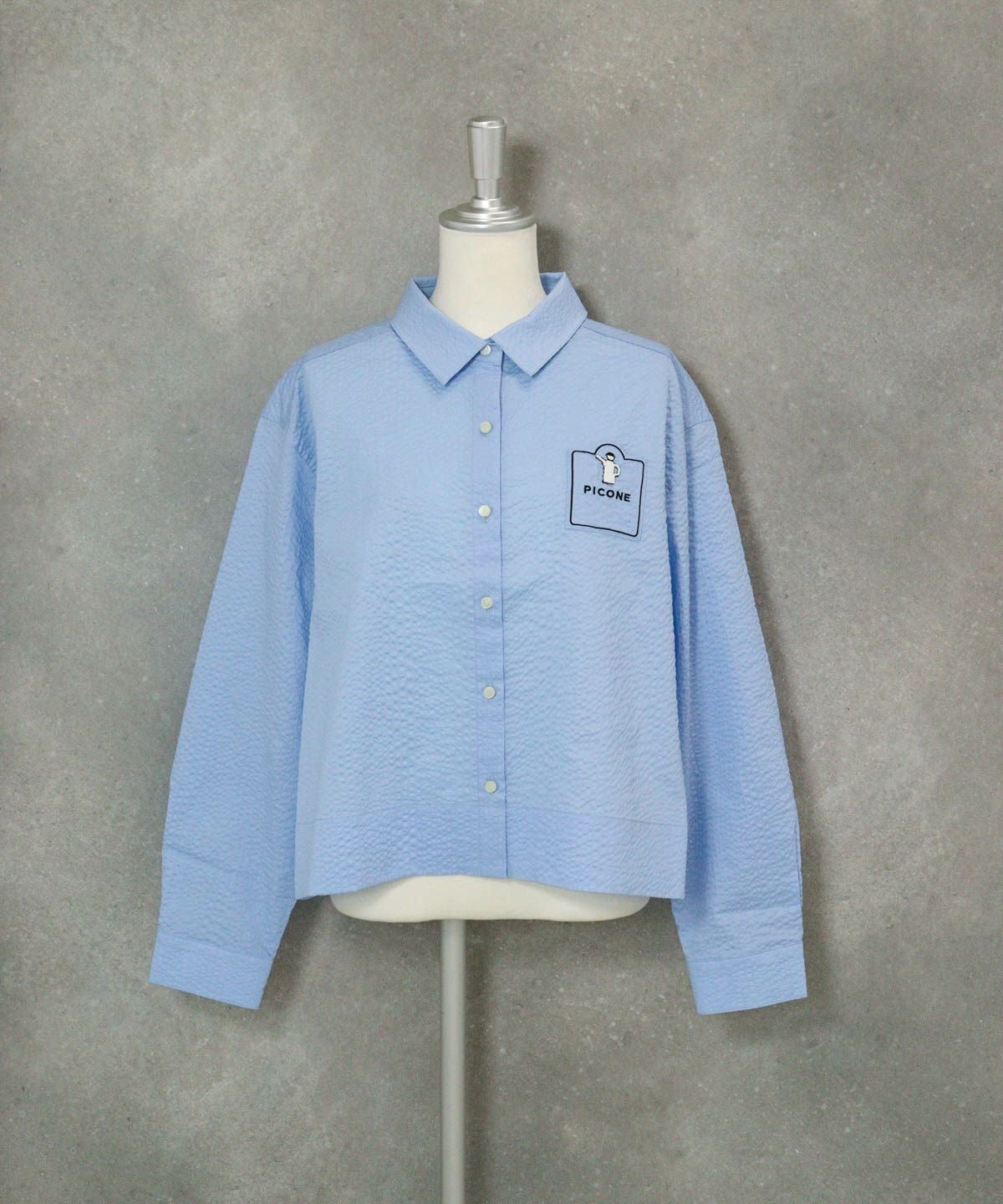 コットン100％シャツブルゾン（ライトブルー）