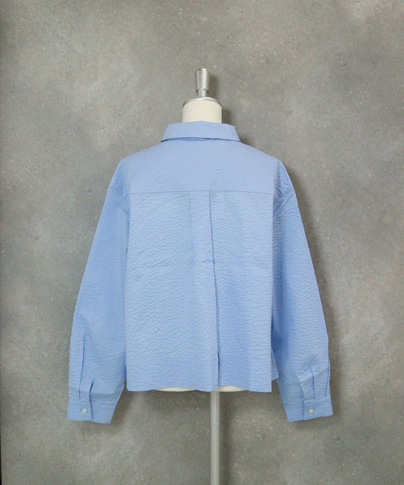 コットン100％シャツブルゾン後（ライトブルー）