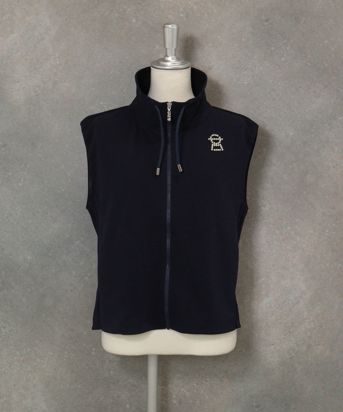 パール風モチーフUV冷感ジップベスト(ネイビー)前