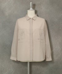 綿麻混カットワーク刺繍シャツ（ベージュ）