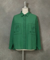 綿麻混カットワーク刺繍シャツ（グリーン）