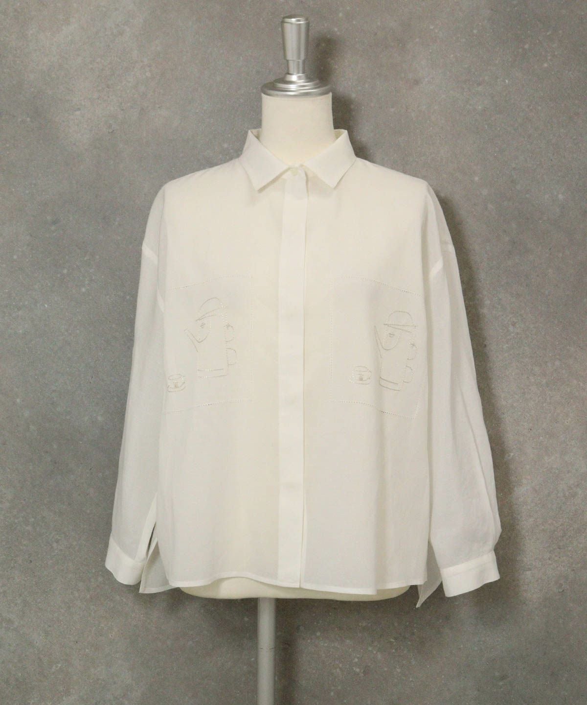 綿麻混カットワーク刺繍シャツ（ホワイト）