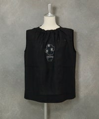 綿麻混ノースリギャザートップス（ブラック）