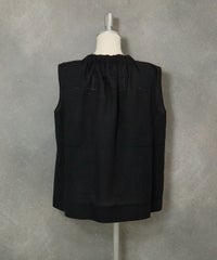 綿麻混ノースリギャザートップス後（ブラック）