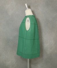 綿麻混ノースリギャザートップス横（グリーン）