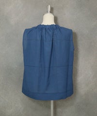 綿麻混ノースリギャザートップス後（ブルー）