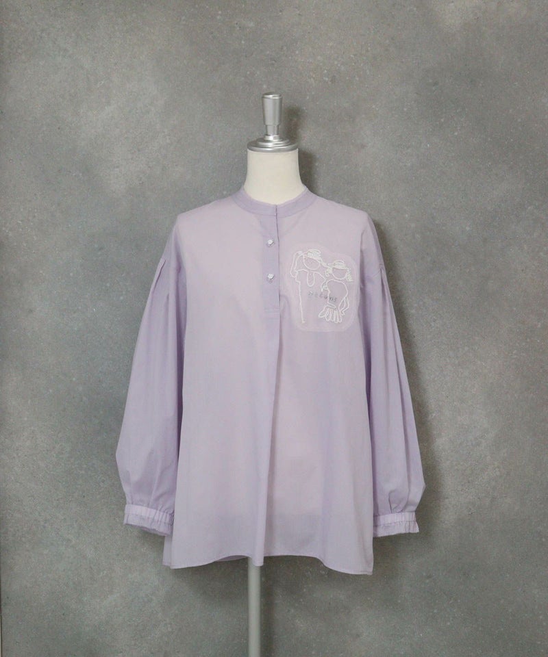 コットン混チュール刺繍速乾ブラウス（ライトパープル）