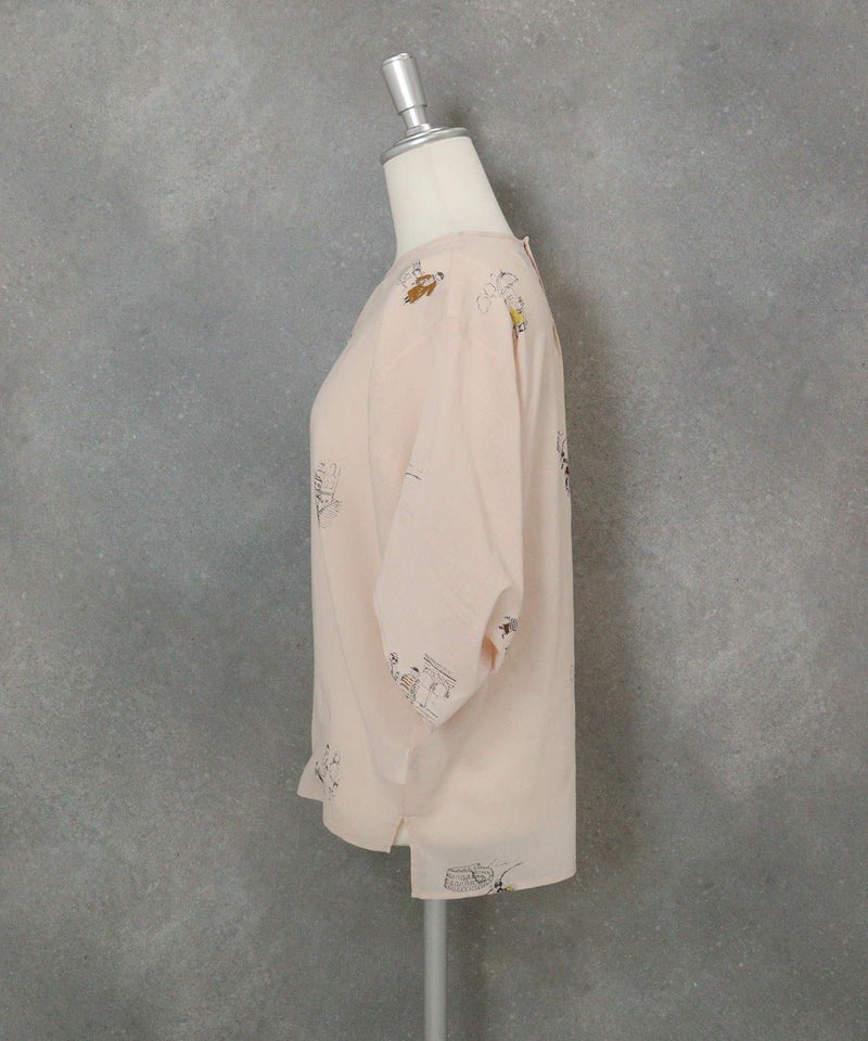 コットン100％ミニイラストプルオーバー横（ピンク）