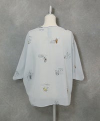 コットン100％ミニイラストプルオーバー後（ブルー）