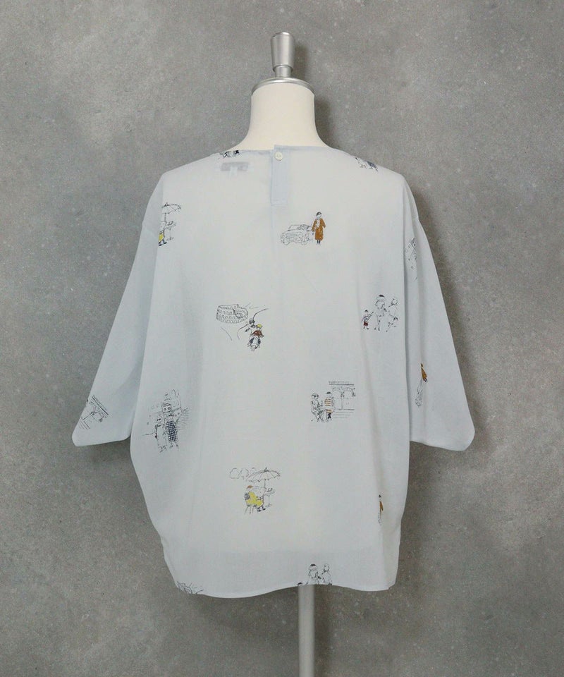 コットン100％ミニイラストプルオーバー後（ブルー）