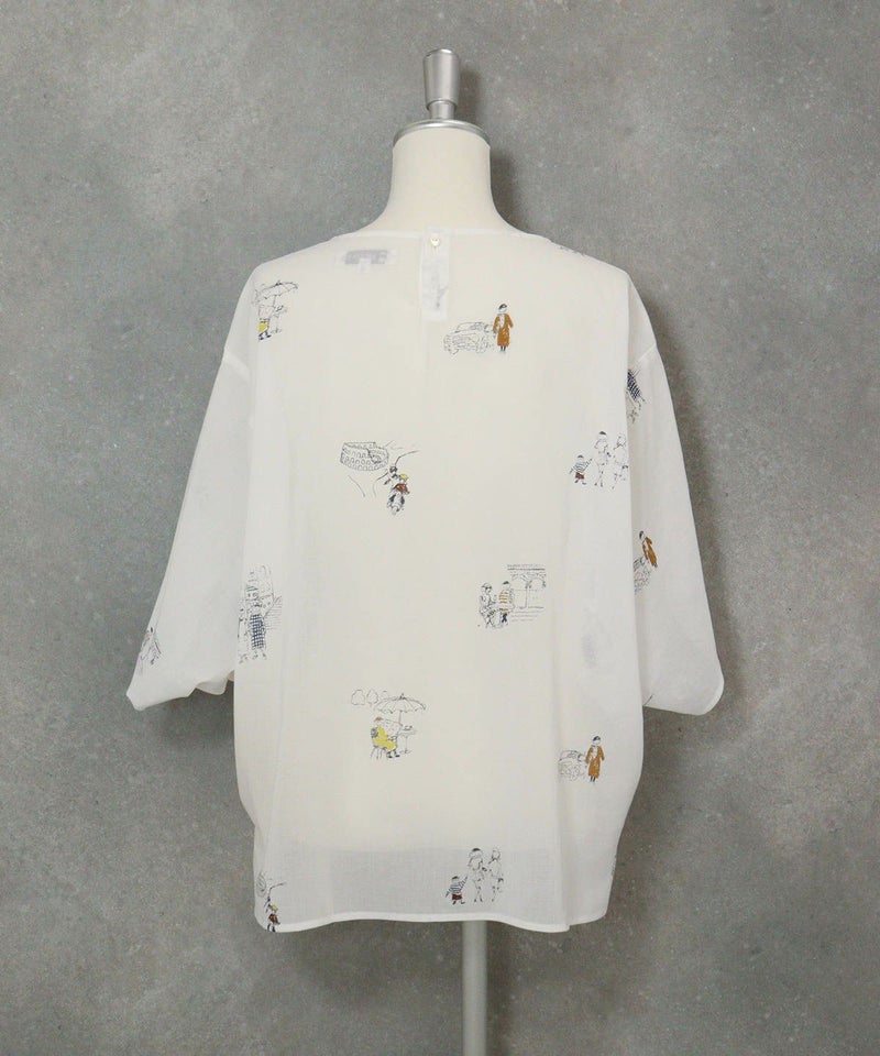 コットン100％ミニイラストプルオーバー後（ホワイト）