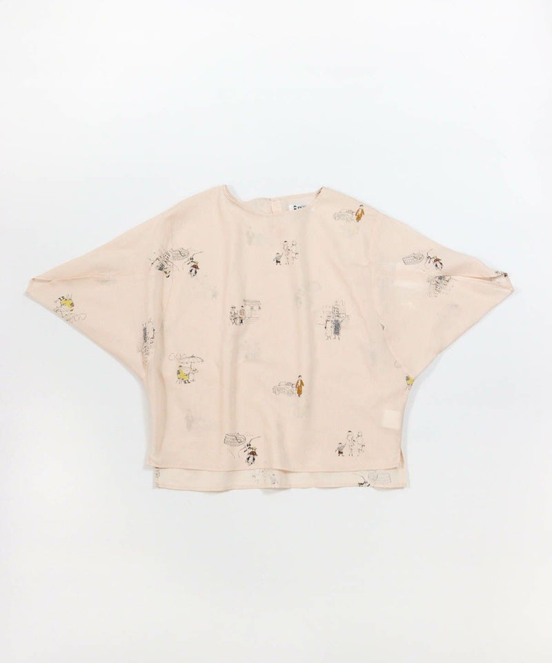 コットン100％ミニイラストプルオーバー置き画像（ピンク）