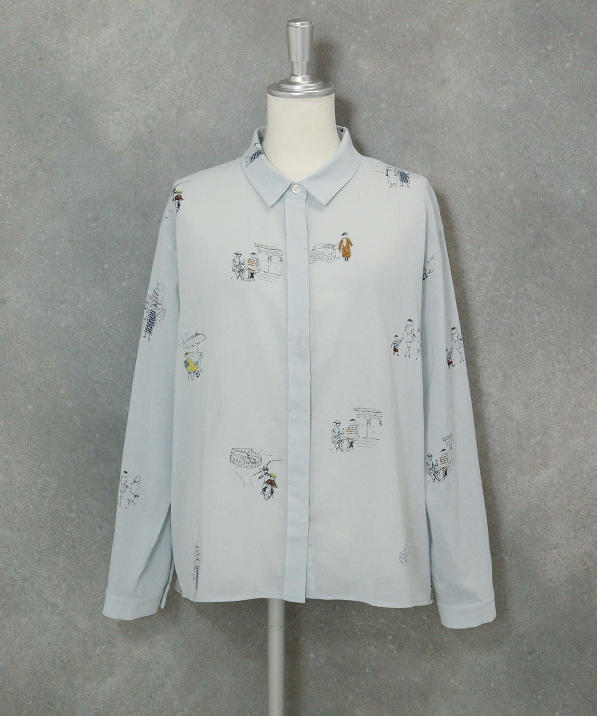 コットン100％ミニイラストシャツ（ブルー）