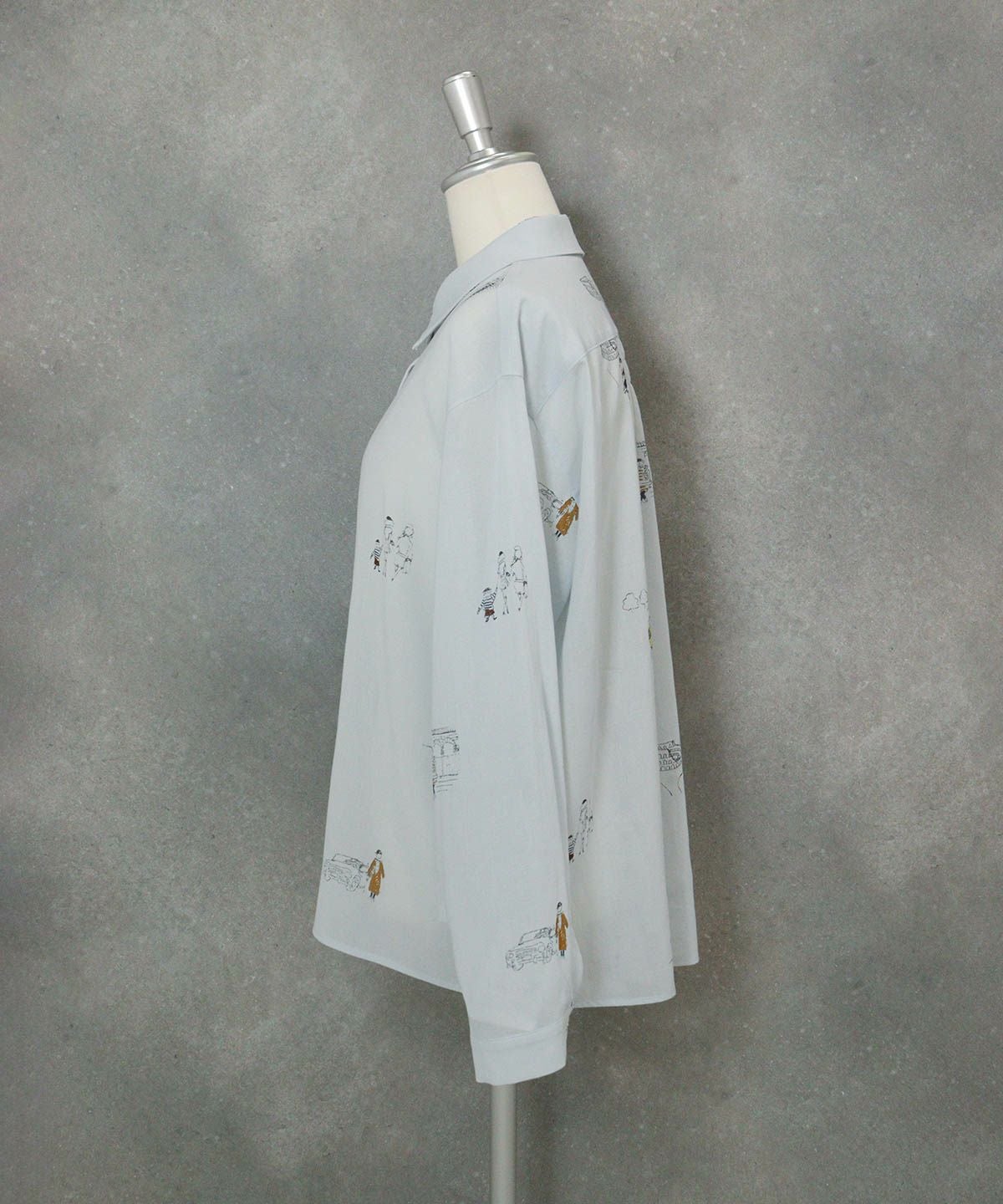 コットン100％ミニイラストシャツ横（ブルー）