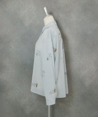 コットン100％ミニイラストシャツ横（ブルー）