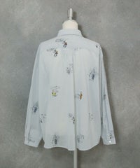 コットン100％ミニイラストシャツ後（ブルー）