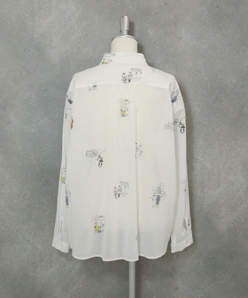 コットン100％ミニイラストシャツ後（ホワイト）