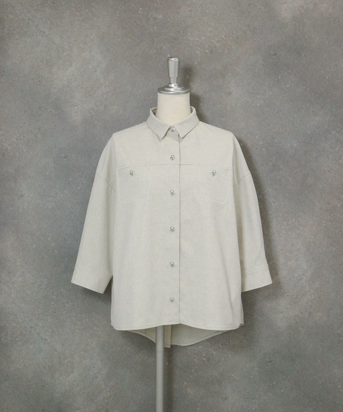 綿麻混UV冷感七分袖シャツ(ベージュ）