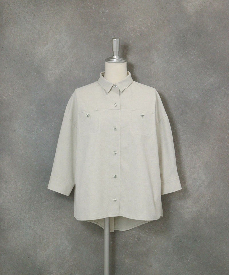 綿麻混UV冷感七分袖シャツ(ベージュ）
