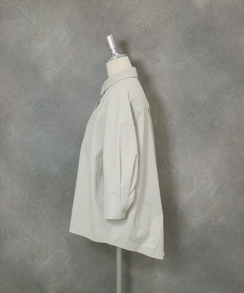 綿麻混UV冷感七分袖シャツ横(ベージュ）