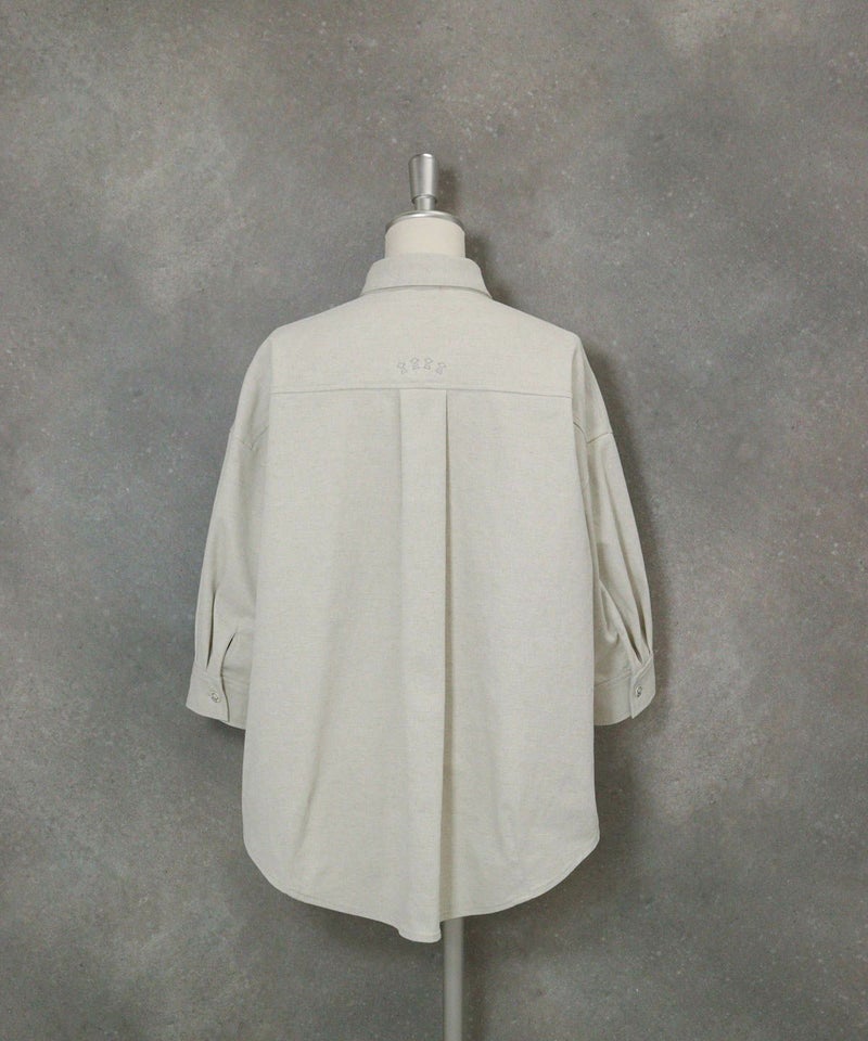綿麻混UV冷感七分袖シャツ後(ベージュ）