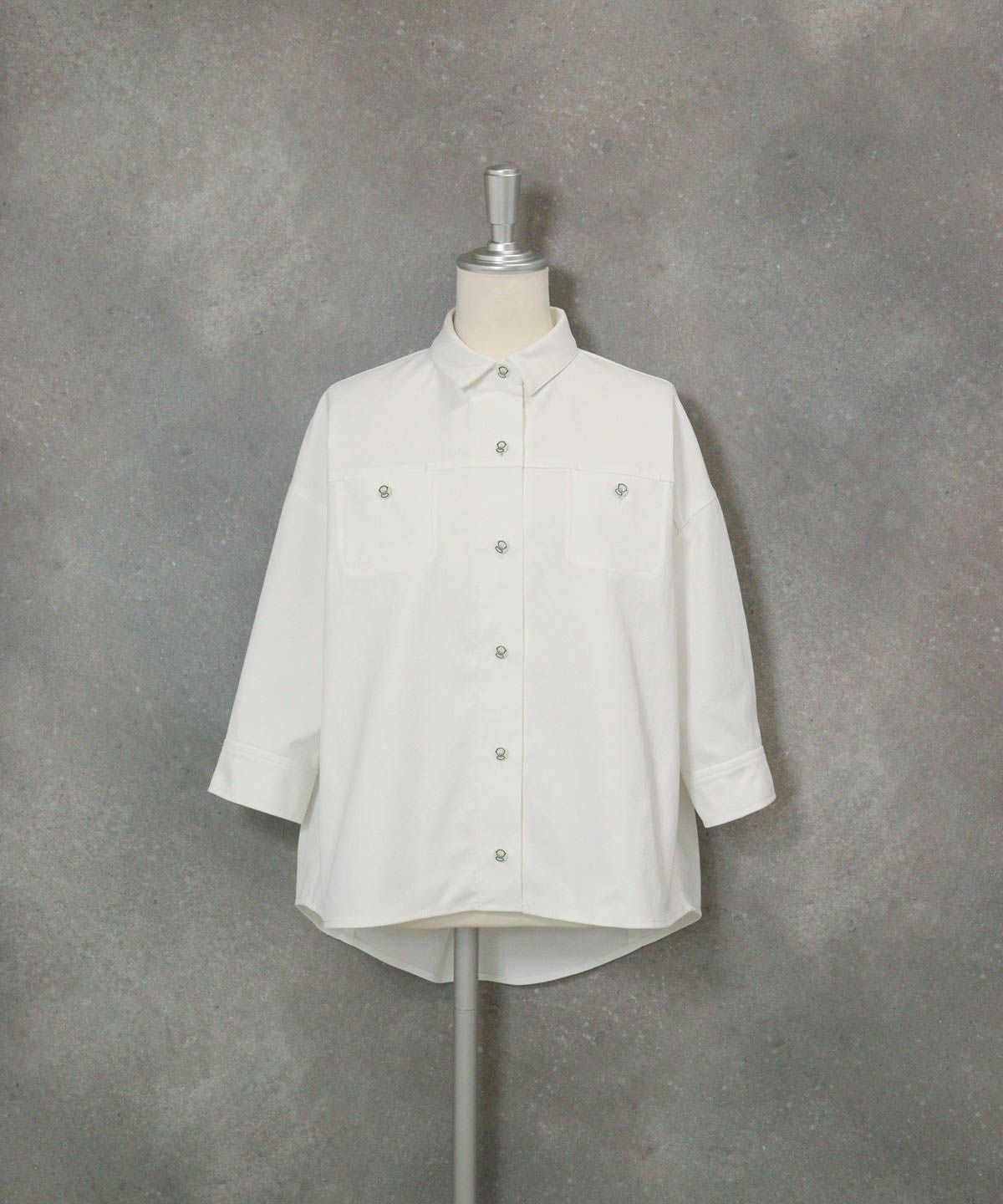 綿麻混UV冷感七分袖シャツ(ホワイト）