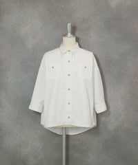 綿麻混UV冷感七分袖シャツ(ホワイト）