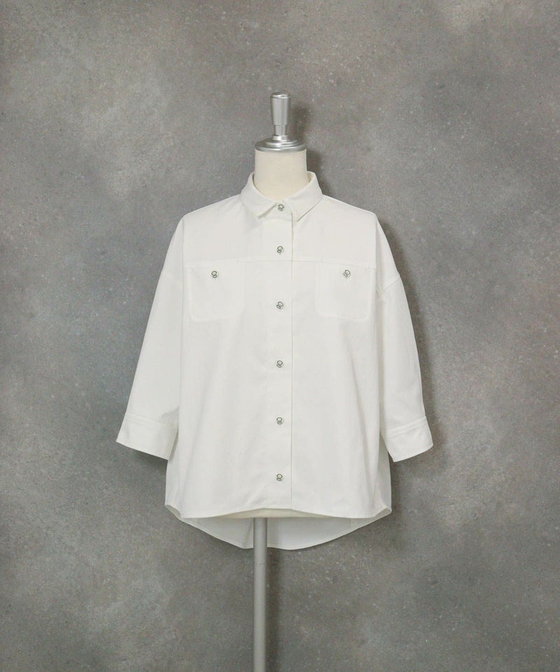 綿麻混UV冷感七分袖シャツ(ホワイト）