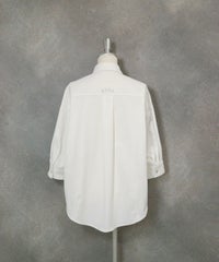 綿麻混UV冷感七分袖シャツ後(ホワイト）