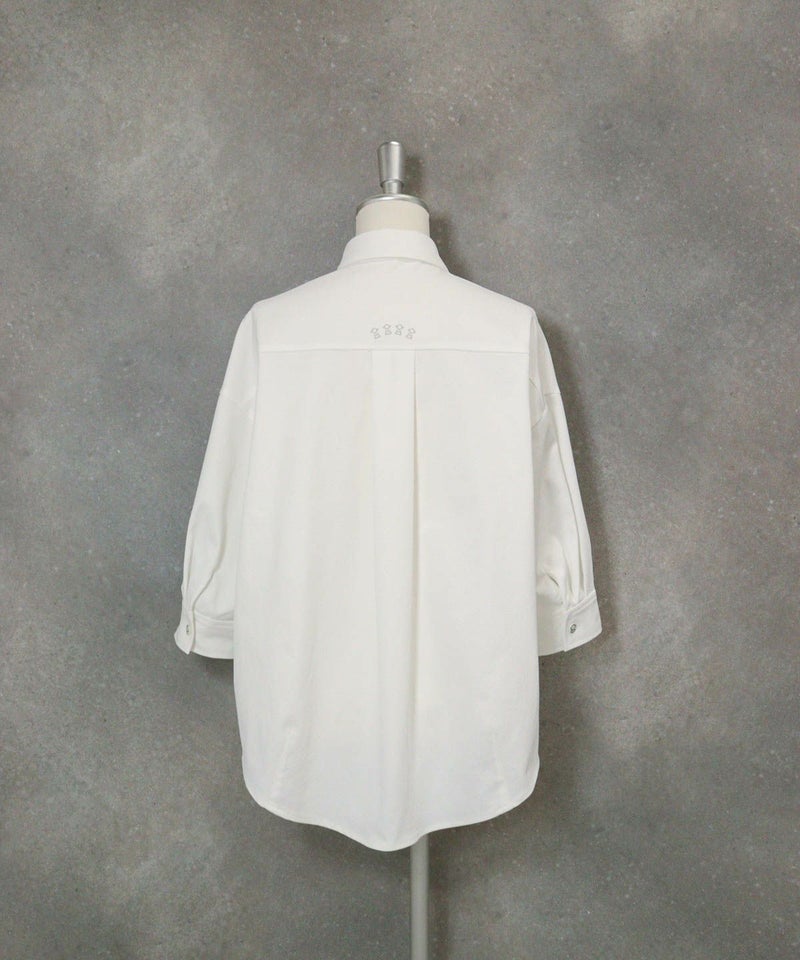 綿麻混UV冷感七分袖シャツ後(ホワイト）