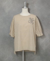 フリル袖綿麻ブラウス(ベージュ)前