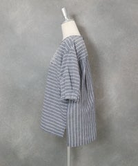 フリル袖綿麻ブラウス(ネイビー)横