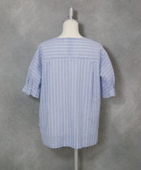 フリル袖綿麻ブラウス(ブルー)後ろ