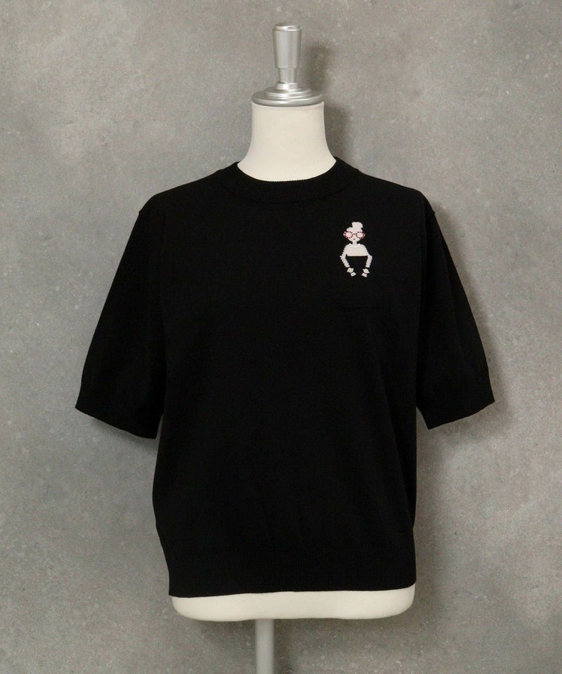 コットン混picolady半袖ニット（ブラック）