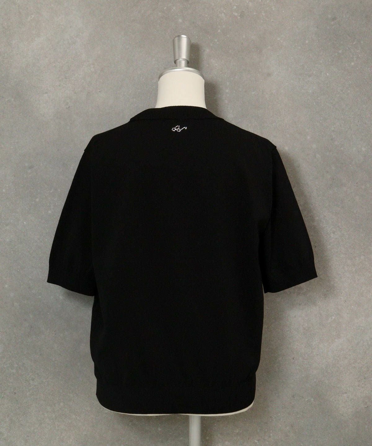 コットン混picolady半袖ニット後（ブラック）