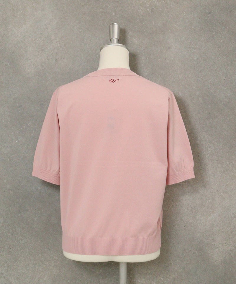 コットン混picolady半袖ニット後（ピンク）