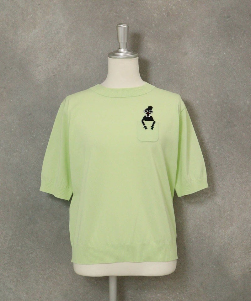 コットン混picolady半袖ニット（ライトグリーン）