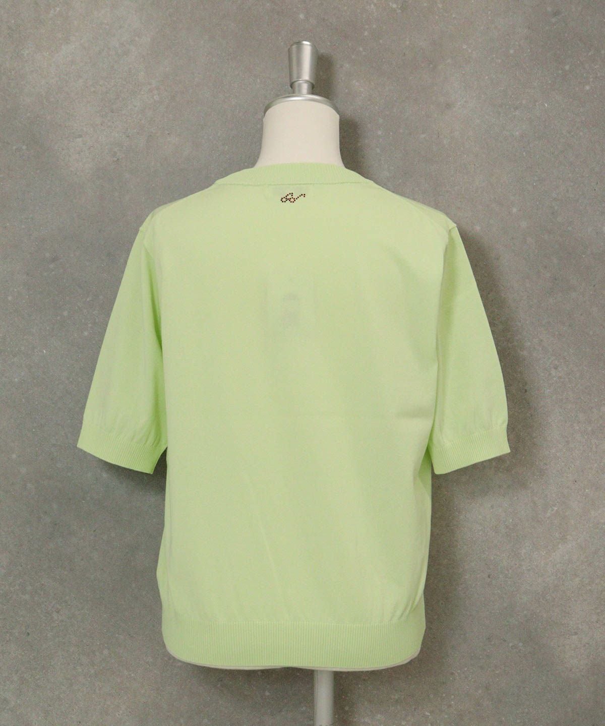 コットン混picolady半袖ニット後（ライトグリーン）