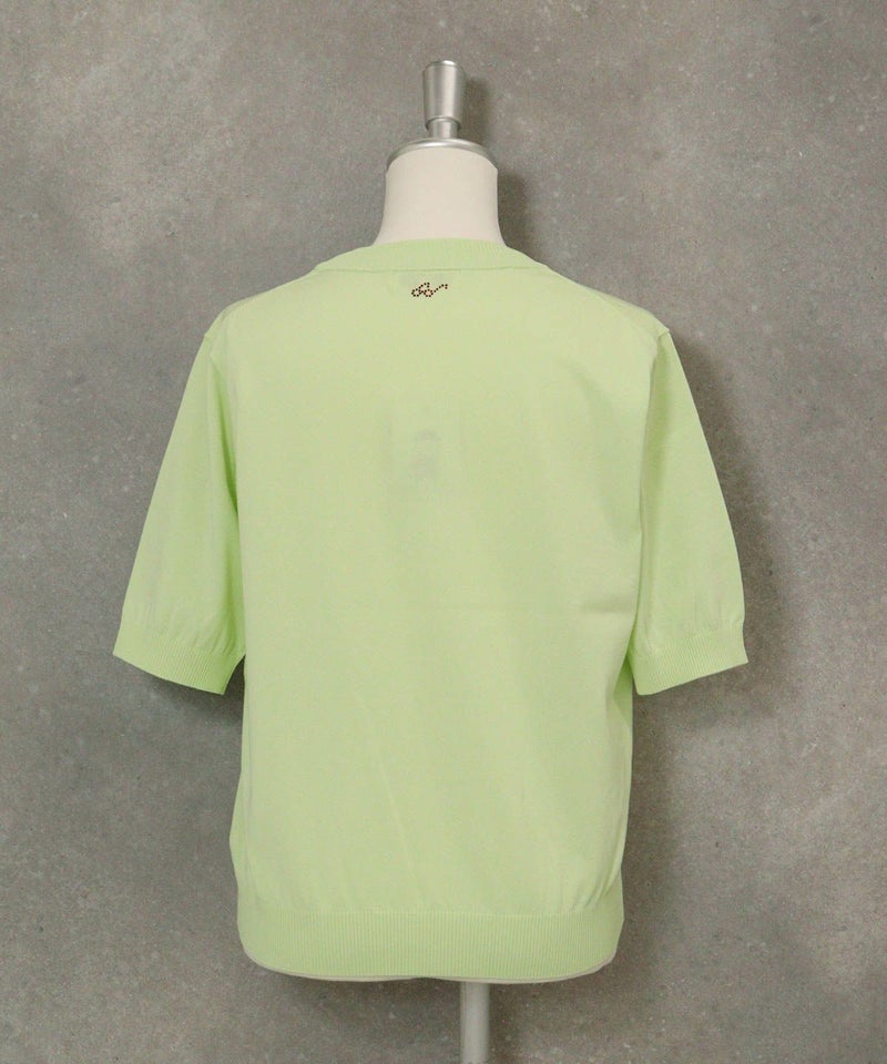 コットン混picolady半袖ニット後（ライトグリーン）