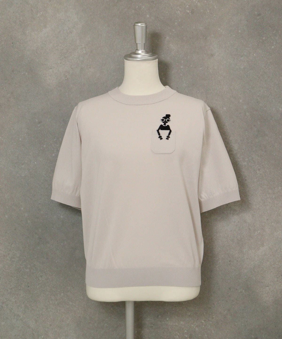 コットン混picolady半袖ニット（ライトグレー）