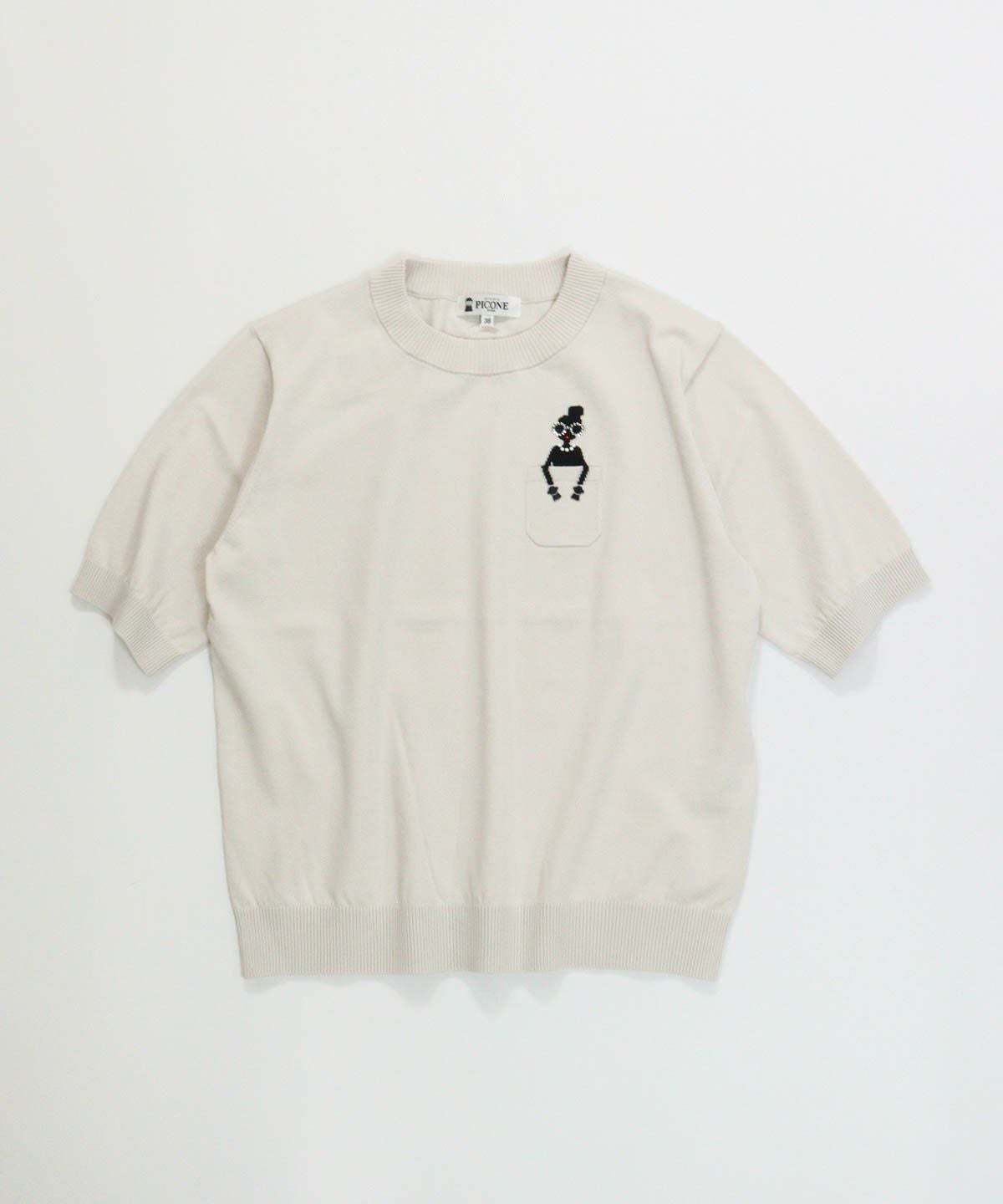 コットン混picolady半袖ニット置き画像（ライトグレー）