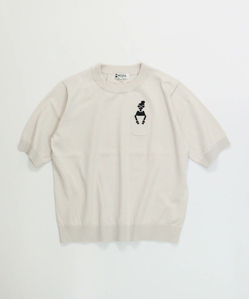 コットン混picolady半袖ニット置き画像（ライトグレー）